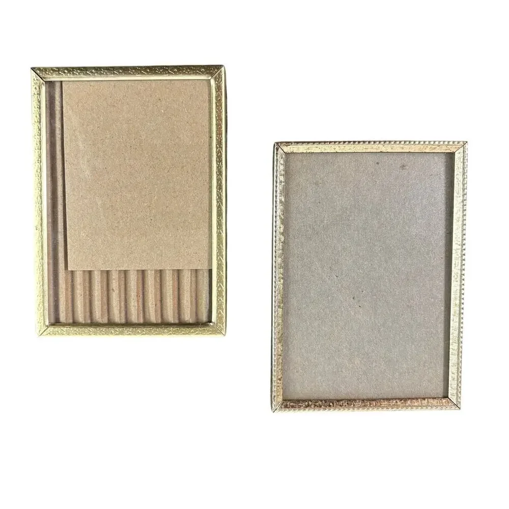 Vtg Set of 2 Rectangle Mini Picture Frames Gold Metal Trim Glass backing Classic